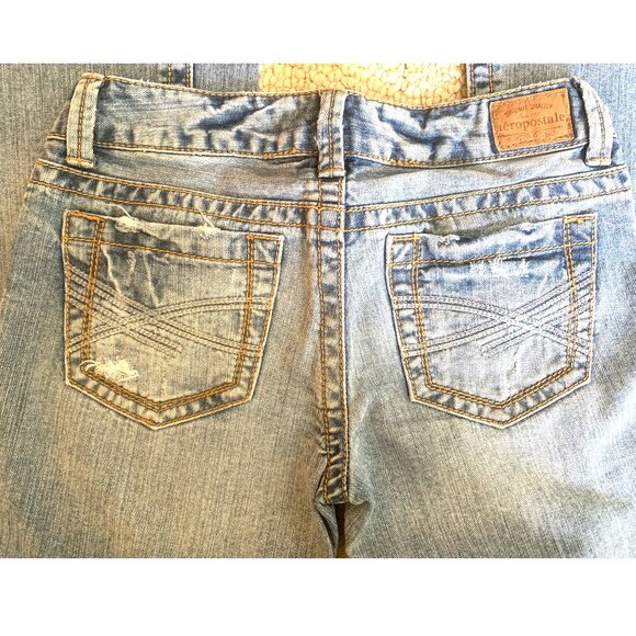 Aéropostale Hailey Skinny Flare Distressed Blue Jeans 1/2 Long Long - Picture 10 of 12